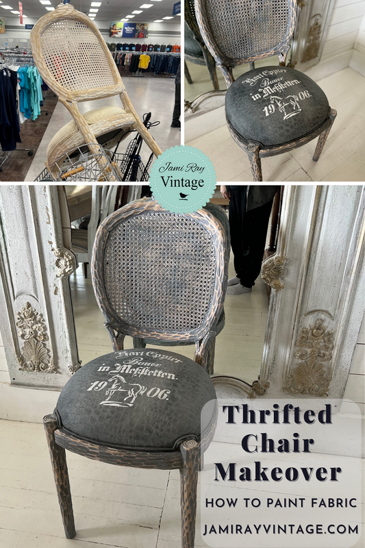 Pinterest photo with title and picture of before and after of the painted chair