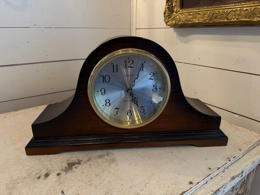 Working-Vintage Linden Electronic Strike Chime Mantle Wooden Clock back missing