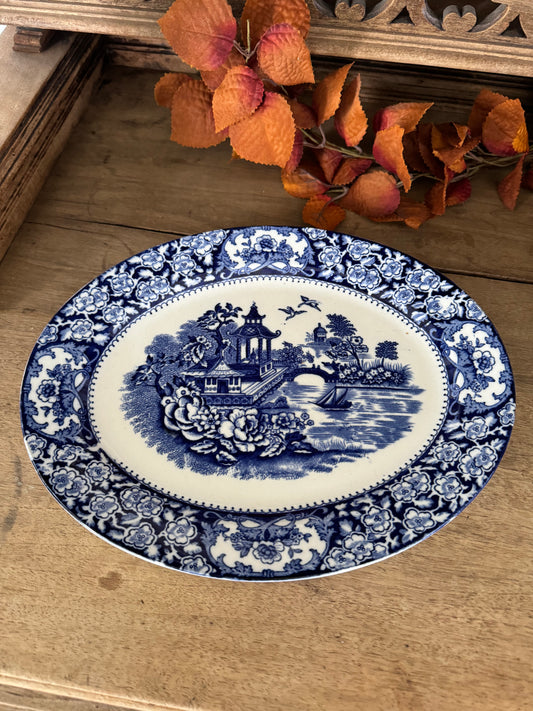 Vintage Olde Alton Ware Blue and White Oval Serving Dish by Swinnertons, England *has chip as shown