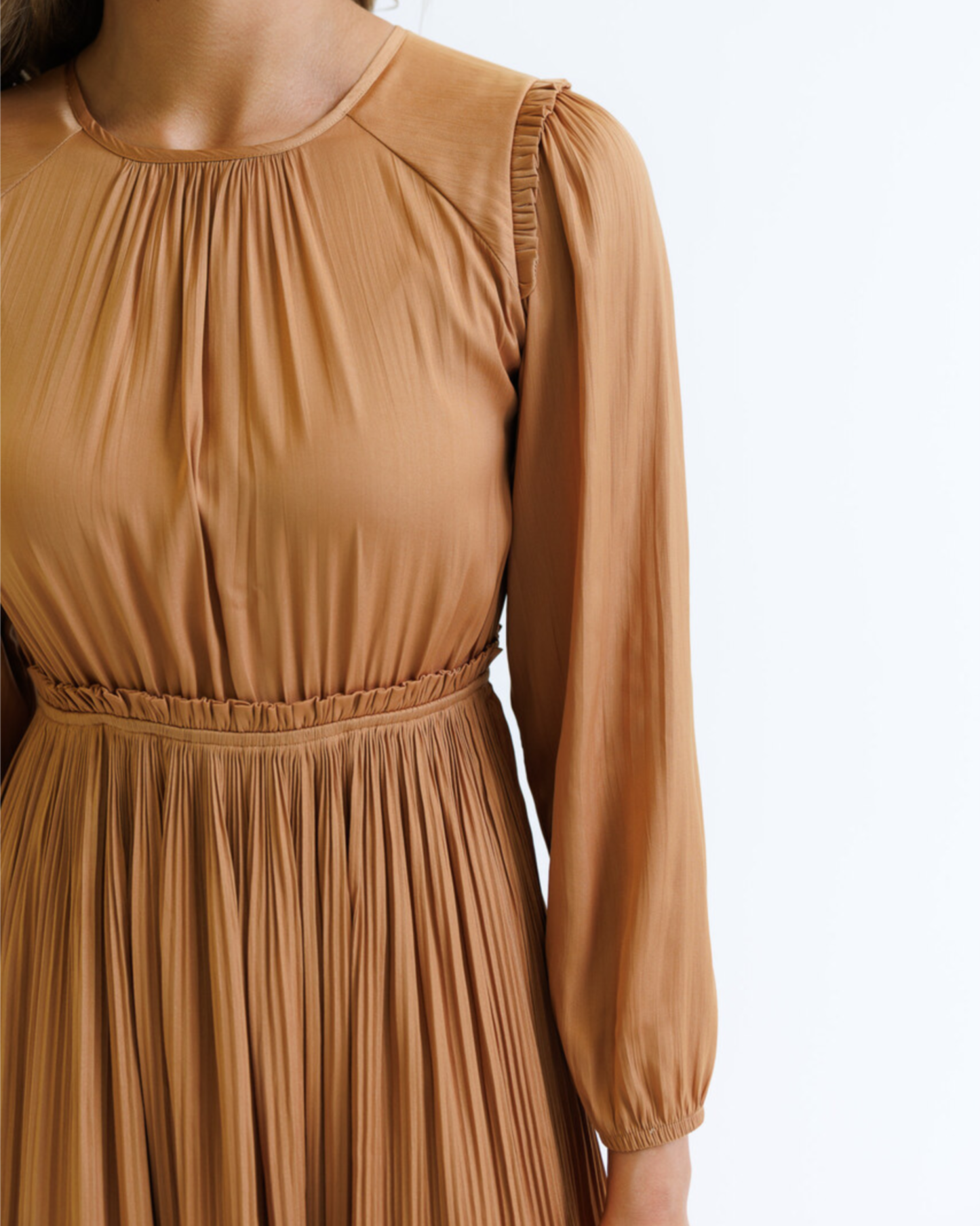 5th Avenue Pleated Long Sleeve Knee-Length Dress