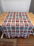 Vintage Granny Square Afghan - pink, rose teal and cream