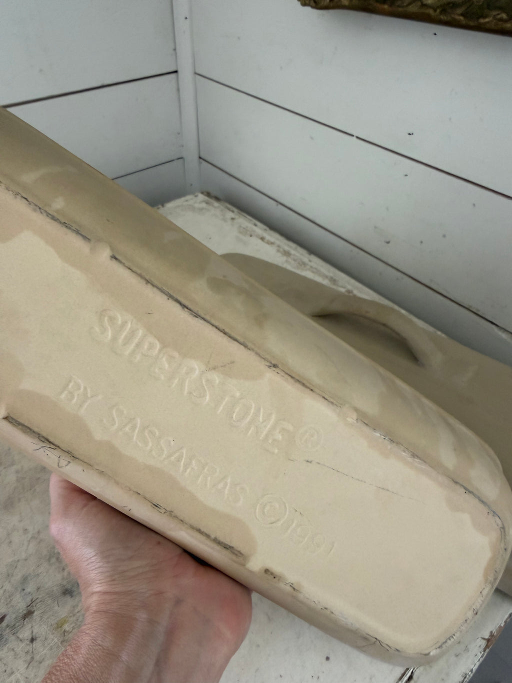 Vintage 15" Sassafras Superstone Clay Bread Baker Covered Oblong Loaf Pan