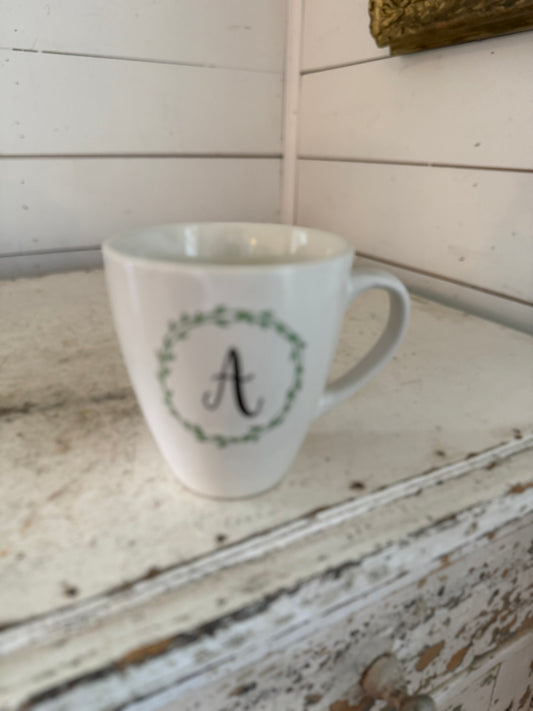 Letter A Mug With Wreath around the A