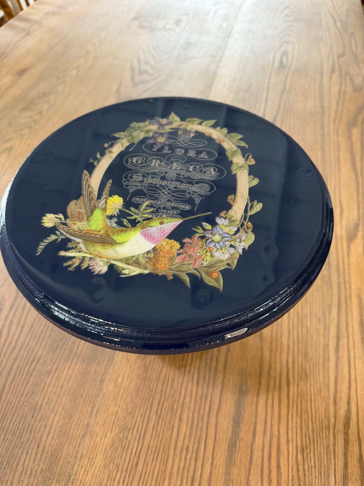 Hand Painted Floral  Pedastal Food Safe Resin on top