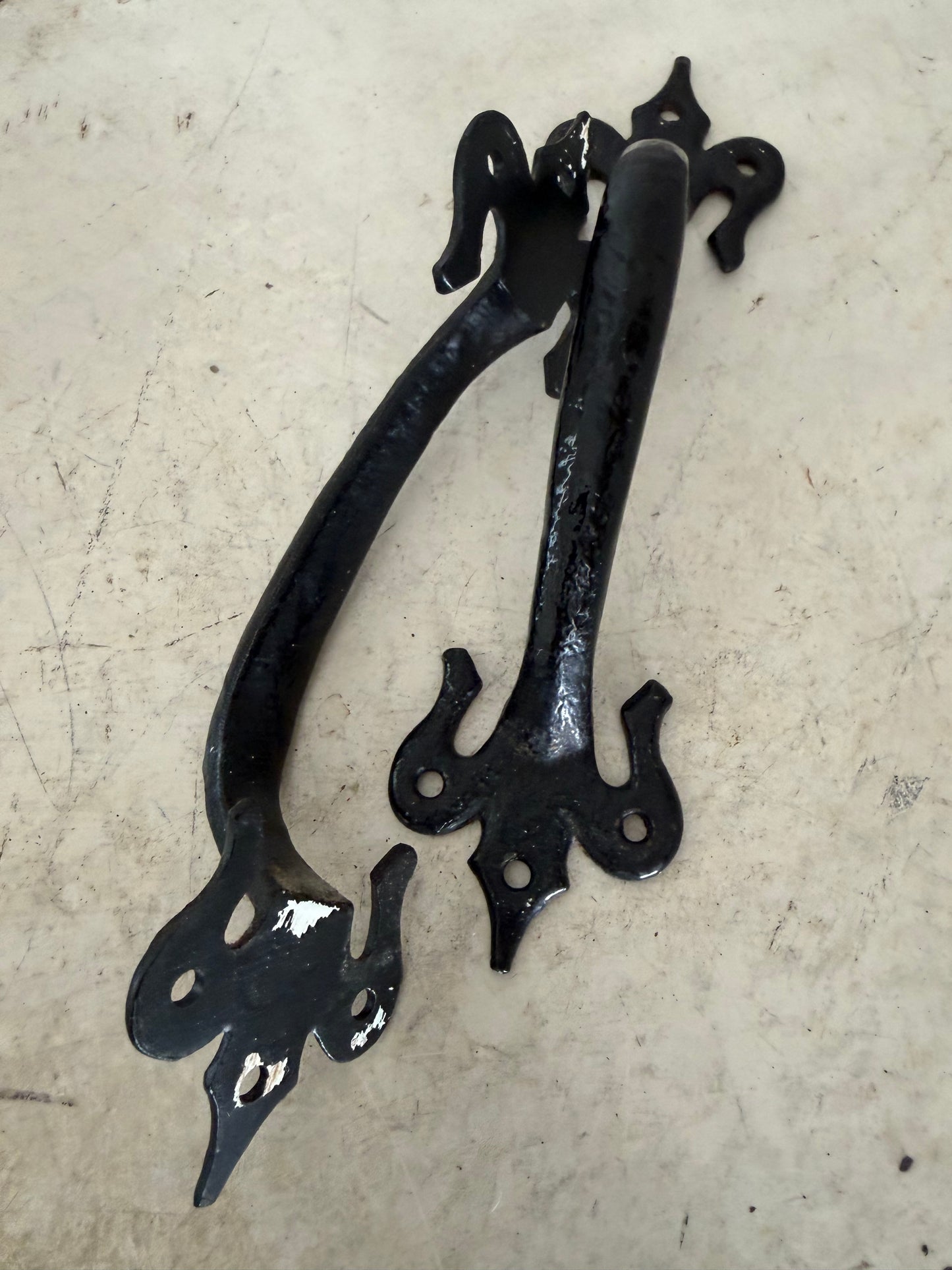 Vintage cast Fleur De Lis Door handles set of 2