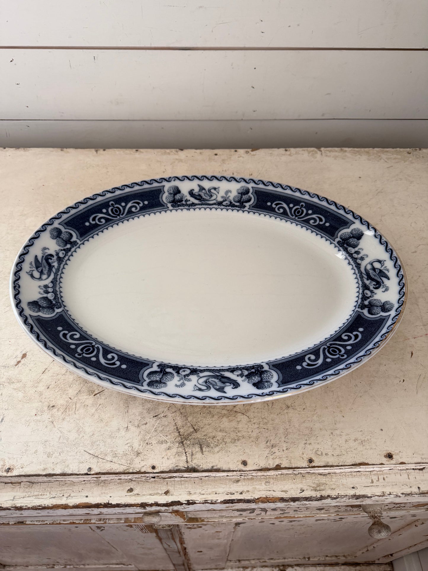 Antique Losol Ware 18” wide oval platter Flow Blue