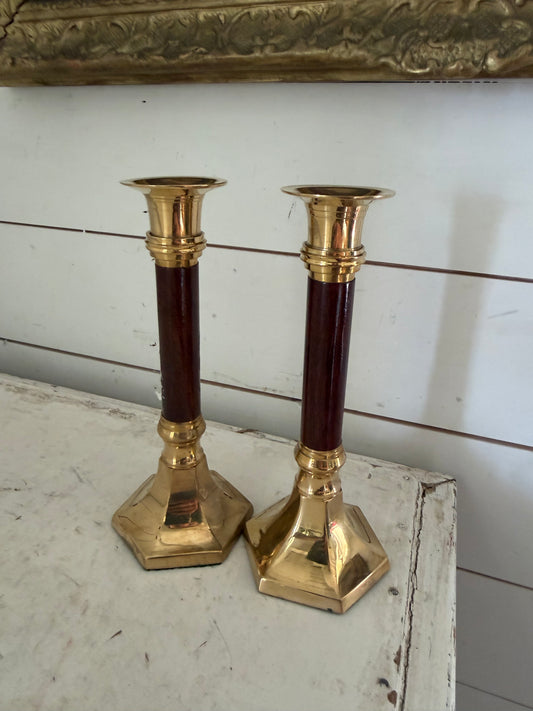 Vintage Brass Matte Black classic Pillar Candlestick Holder 7" GOTHIC TRADITIONAL