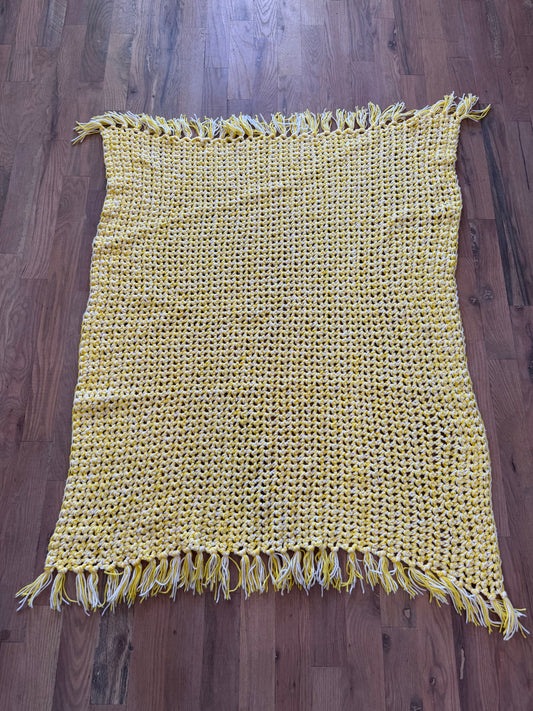 Yellow and white with Fringe Afghan