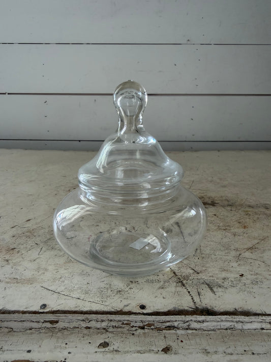 Vintage squatty, apothecary jar, with lid