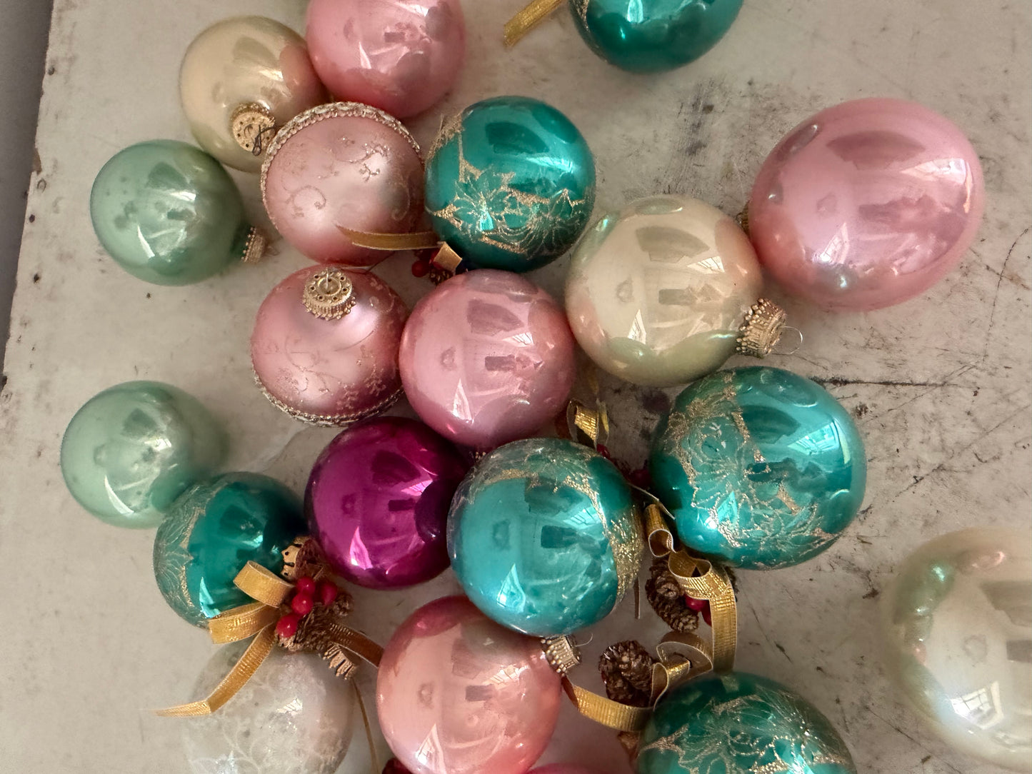 Set of vintage glass ornaments, everything shown here