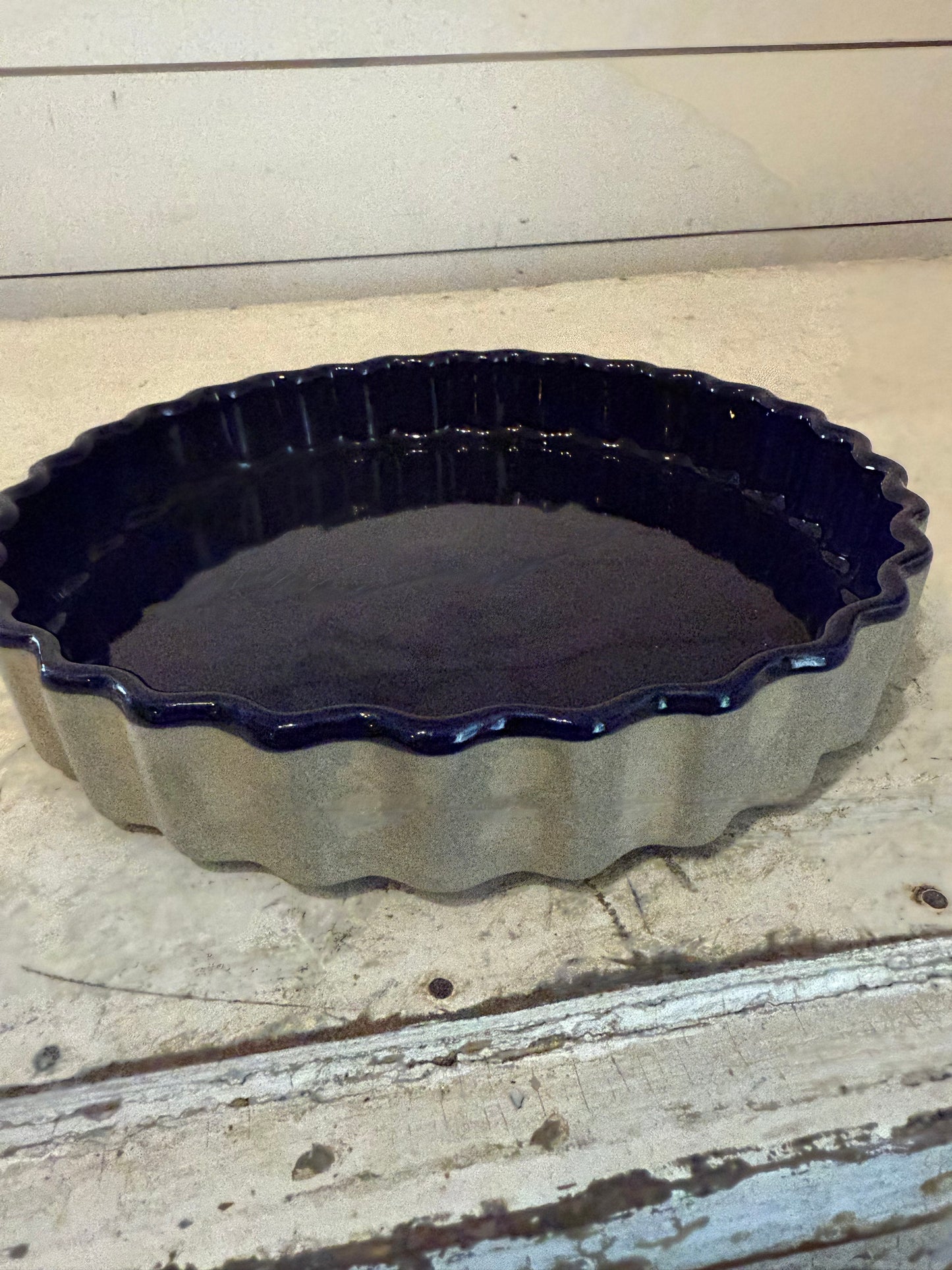 The Great American Stoneware Factory Dish #3609 Cobalt Blue Rippled 9”
