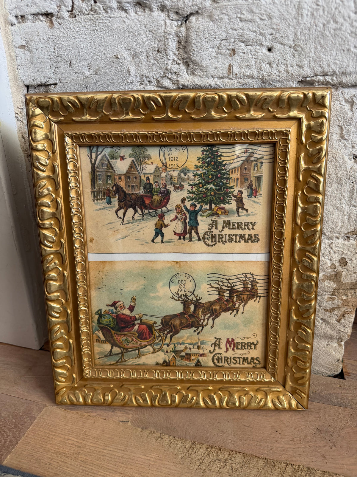Christmas Postcard Ornate Gold Frame 8x10