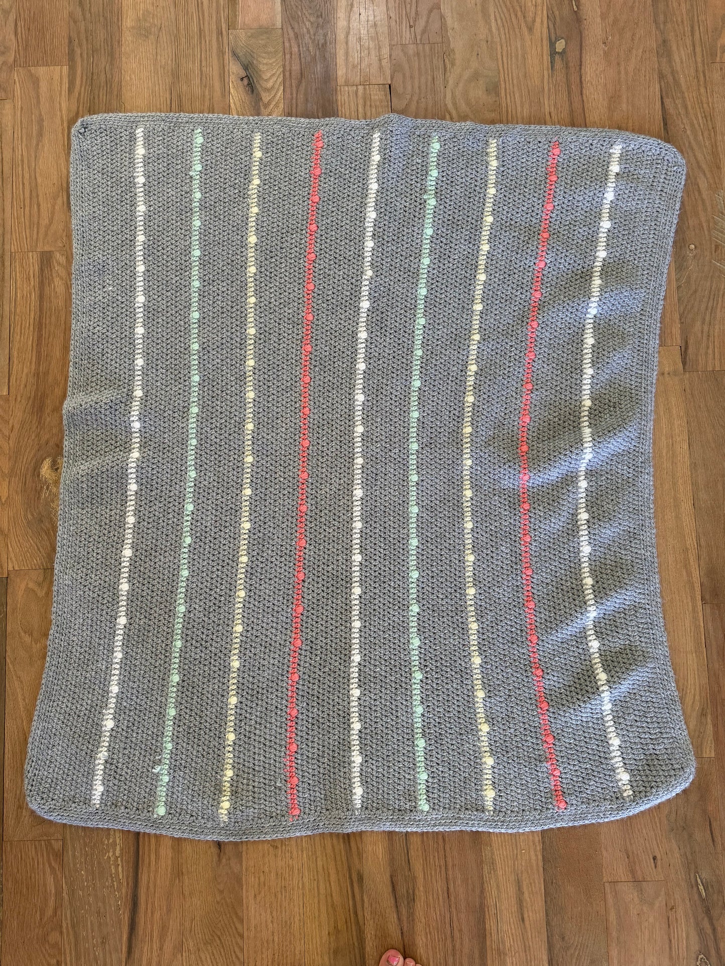 Gray Chain stitch crib afghan