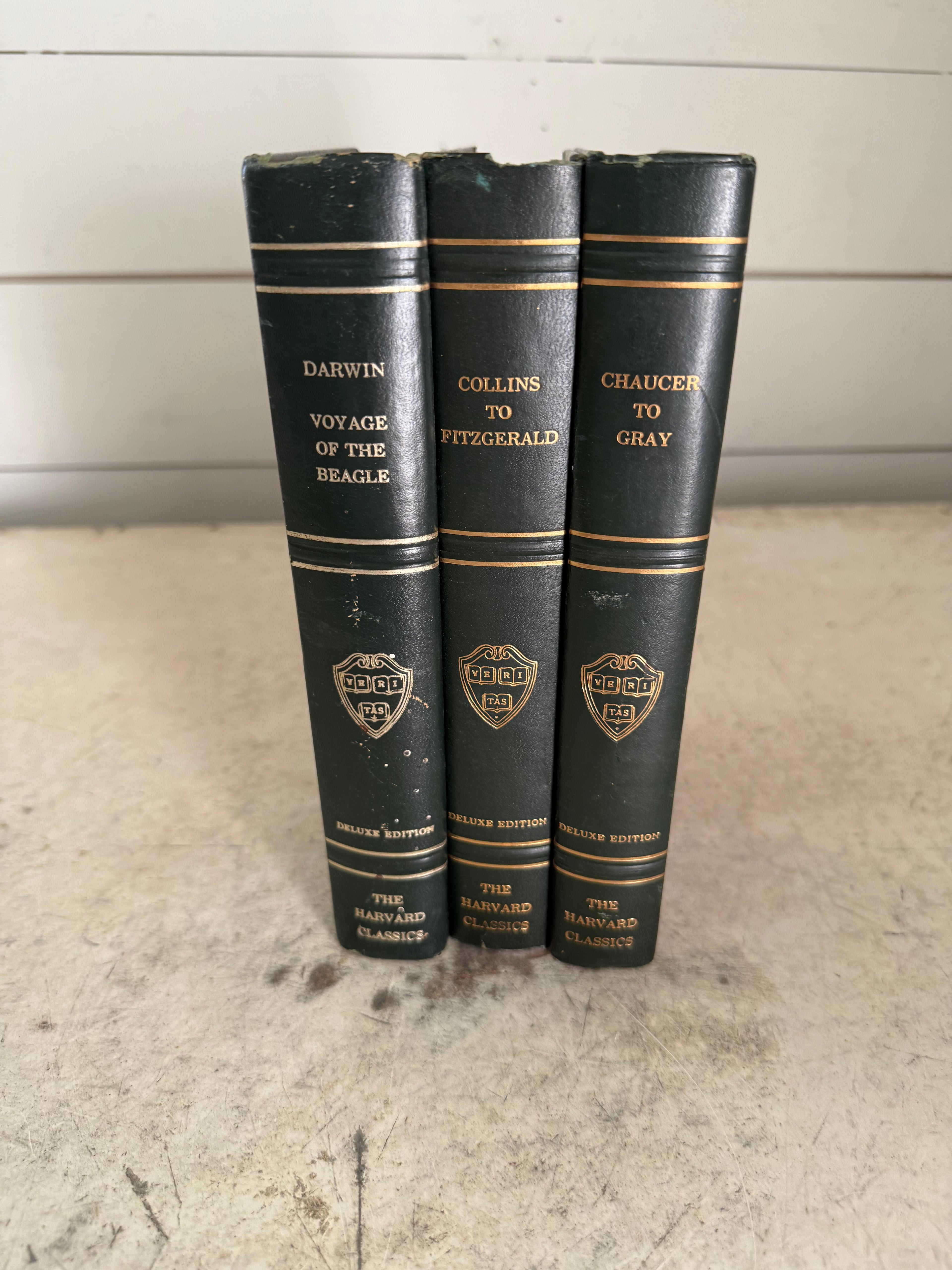 Set of three Harvard classic books Darwin, Collin’s to Fitzgerald, Chaucer To Gray