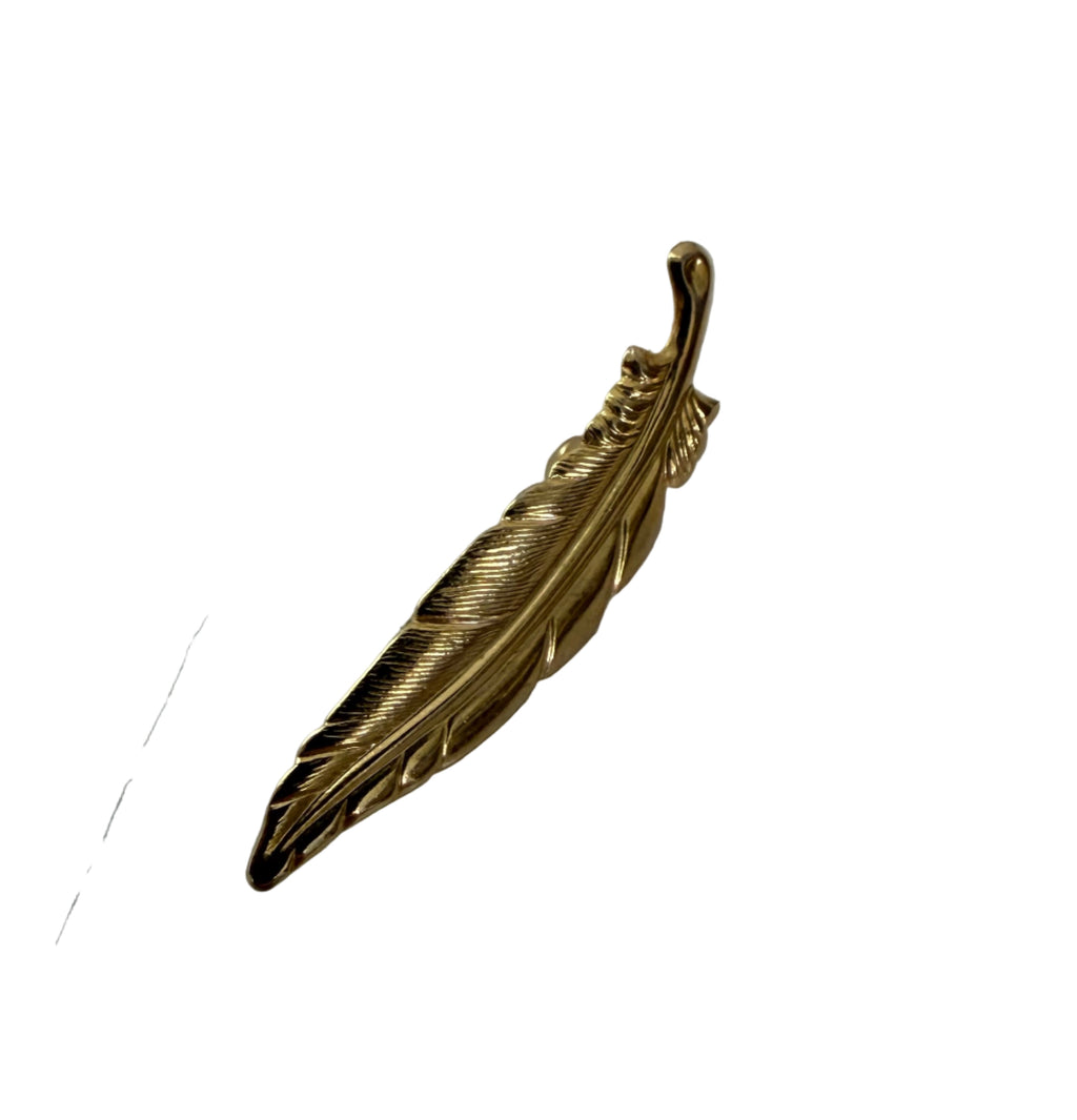 Vintage 1970s MONET Gold Tone Brushed Metal Feather Brooch