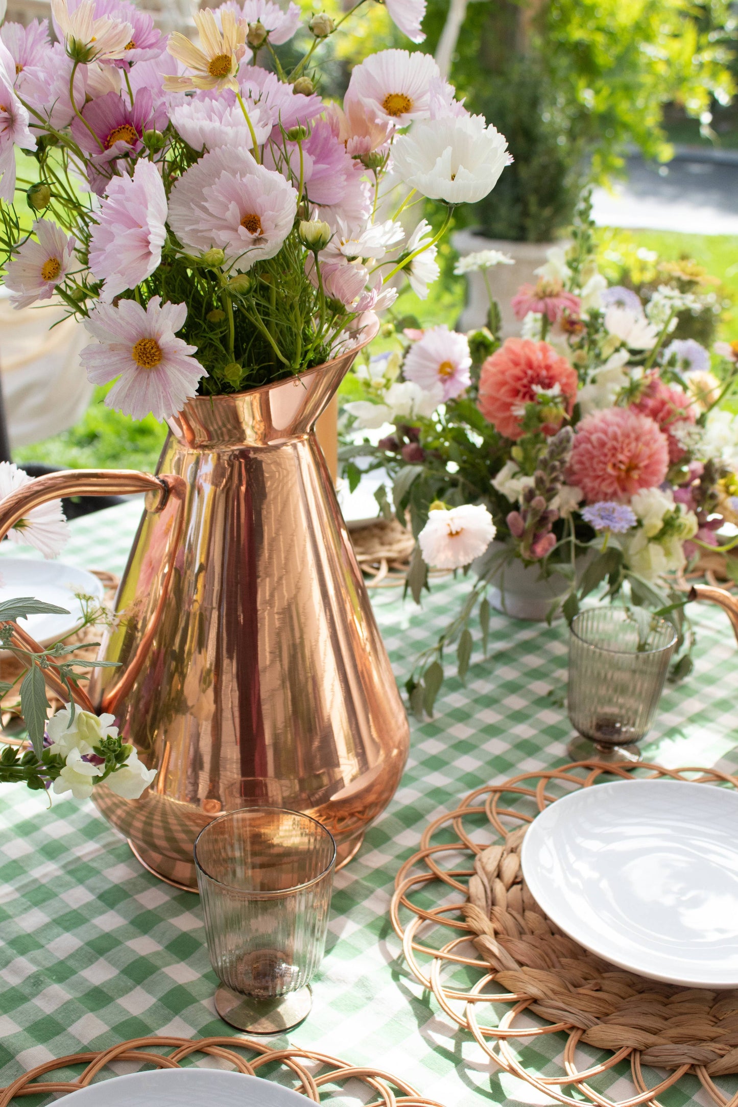 Moss Ruffled Gingham Tablecloth
