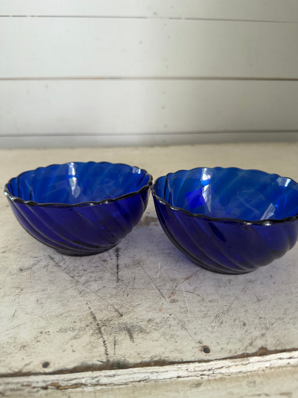 Cobalt blue glass swirl bowl sold individually