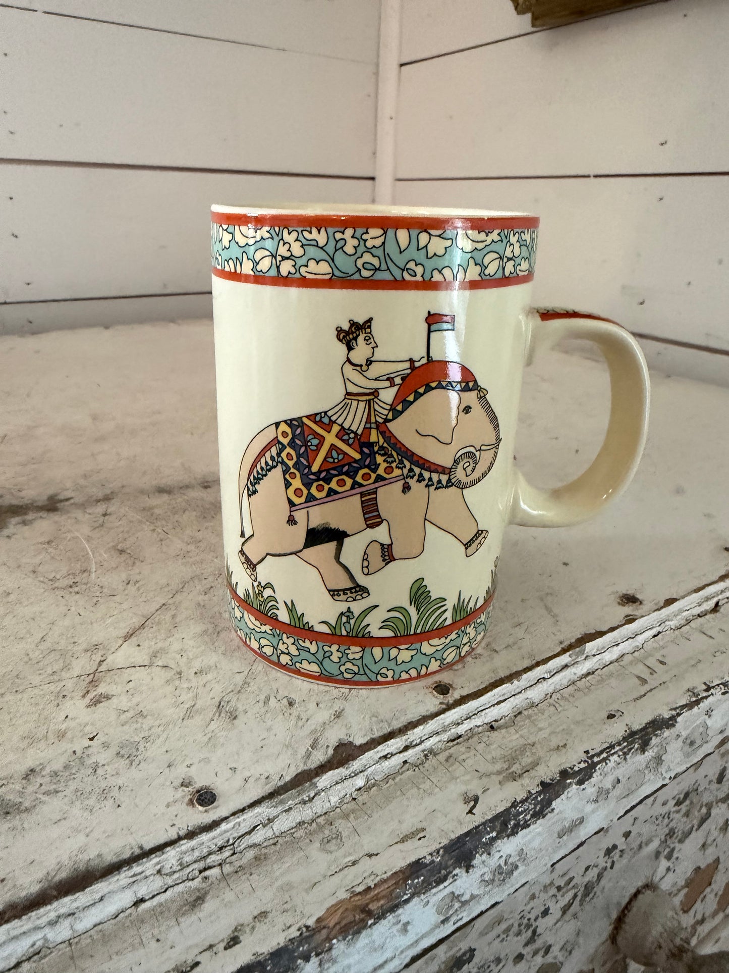 World Market Voyage Elephant Rider Painted Ceramic Mug