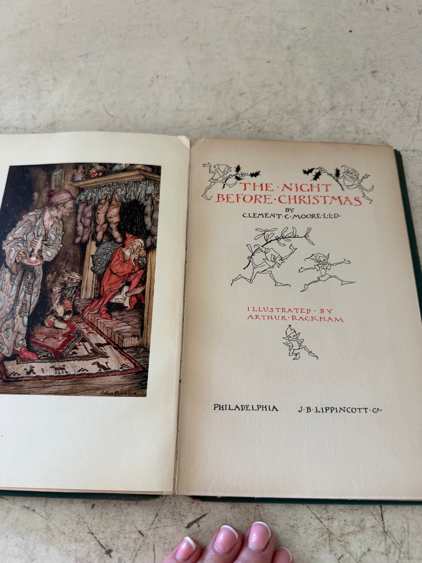 vintage 1931 hardcover edition of The Night Before Christmas by Clement C. Moore, illustrated by Arthur Rackham
