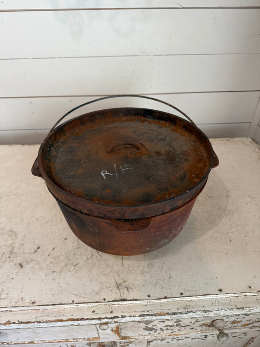 Vintage Large Cast Iron Campfire Oven With lid Very Heavy will get refurbished