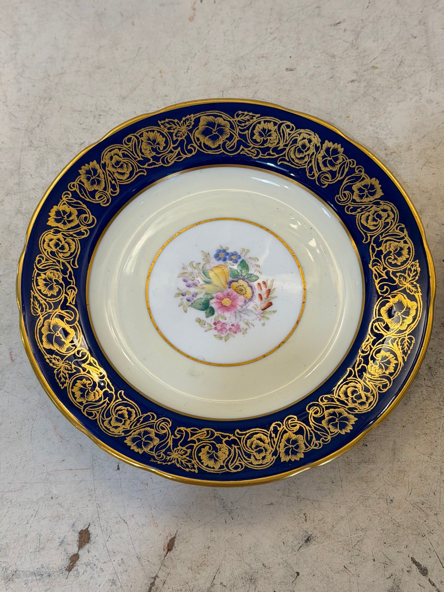 HAMMERSLEY HEAVY GOLD GILT COBALT BLUE ROSE FLORAL PLATE - sold individually