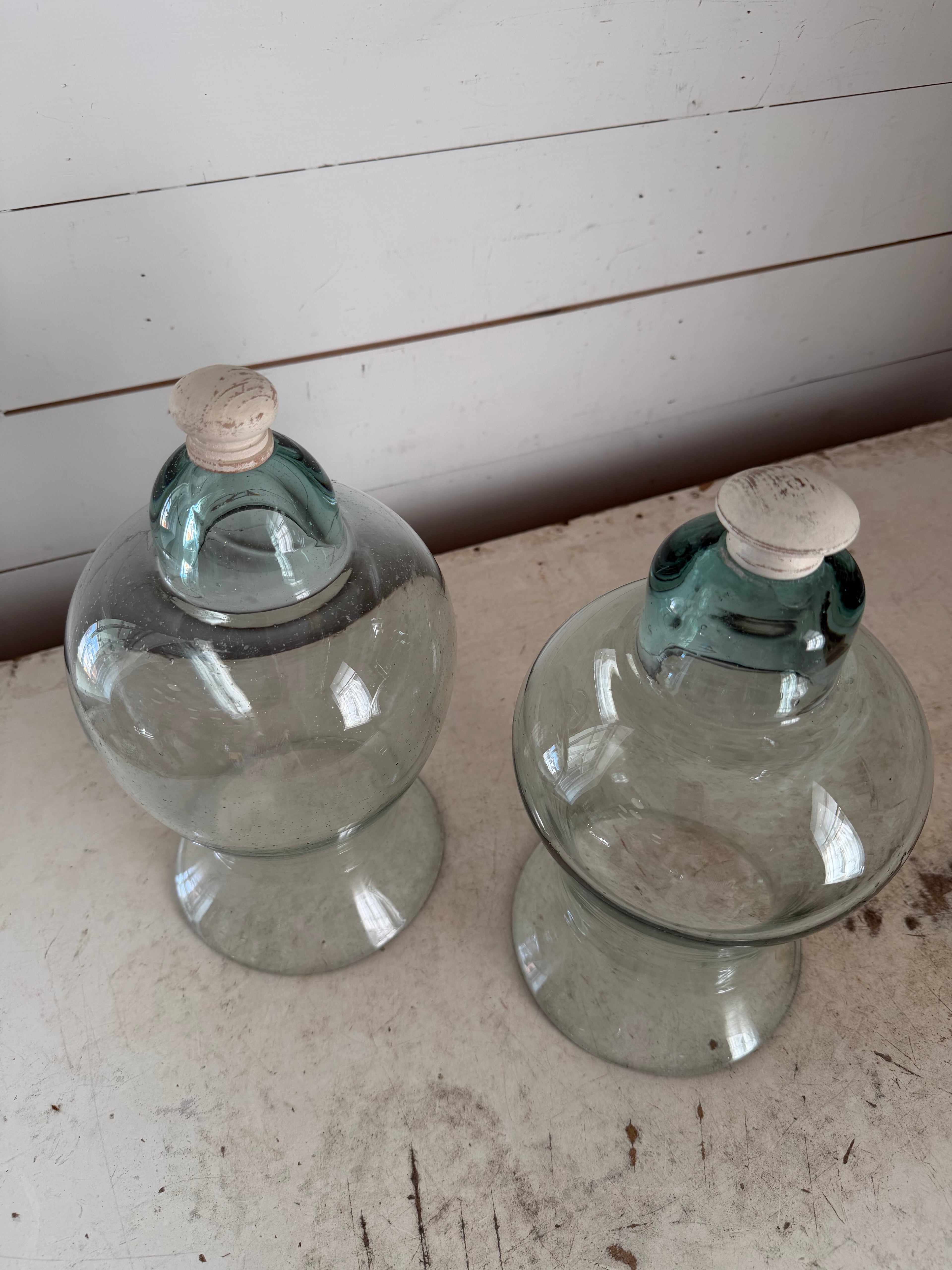 Vintage green glass cloche with wood knob sold individually