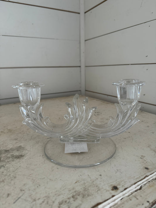 FOSTORIA ART GLASS CLEAR CRYSTAL BAROQUE TWO LITE CANDLESTICK CANDLE HOLDER