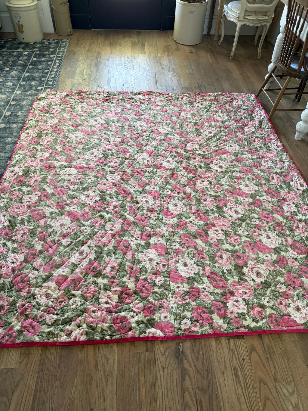 Hand quilted vintage rose full-size quilt