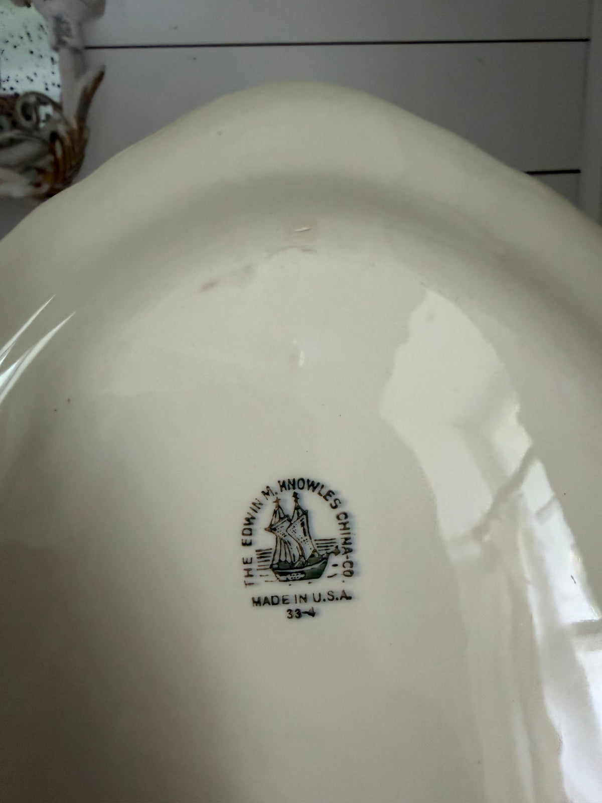 Vintage Edwin M. Knowles China Co Platter has chip