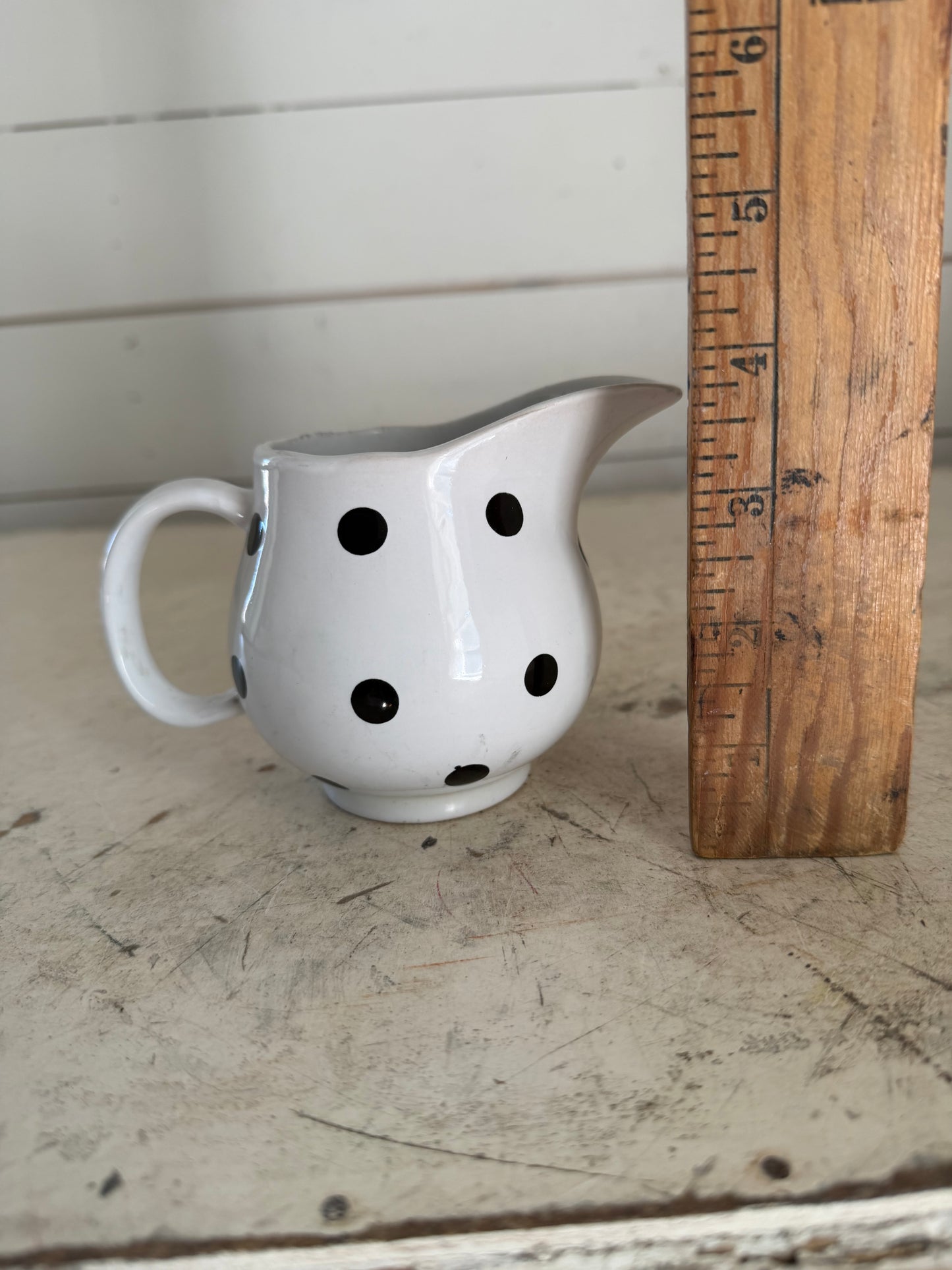 White creamer with Black Polka Dots
