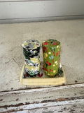 Anthropologie Appoline Salt & Pepper Shaker Set of 3 Multi Floral Stoneware