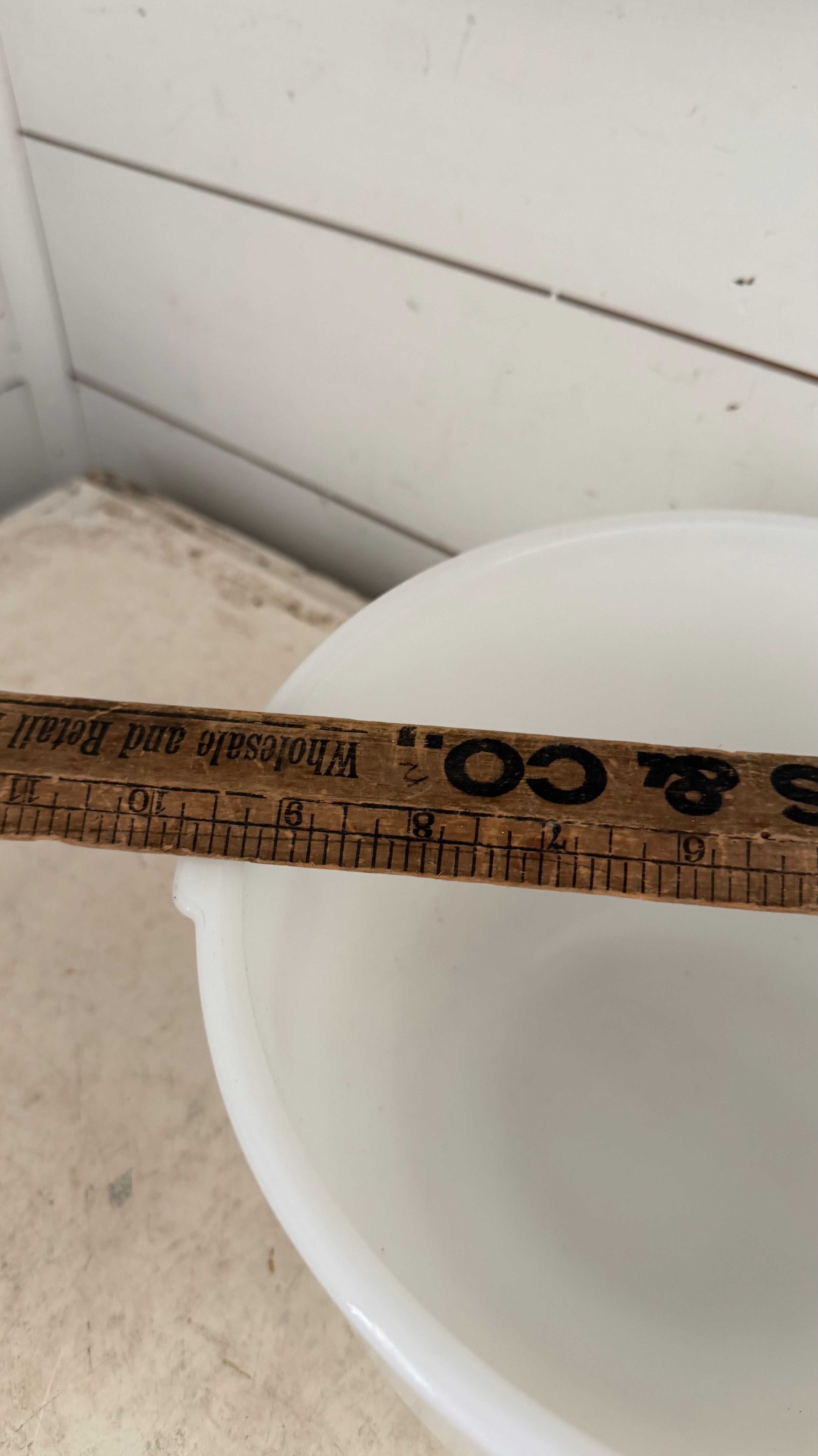 vintage Glasbake white milk glass mixing bowl designed for Sunbeam mixers