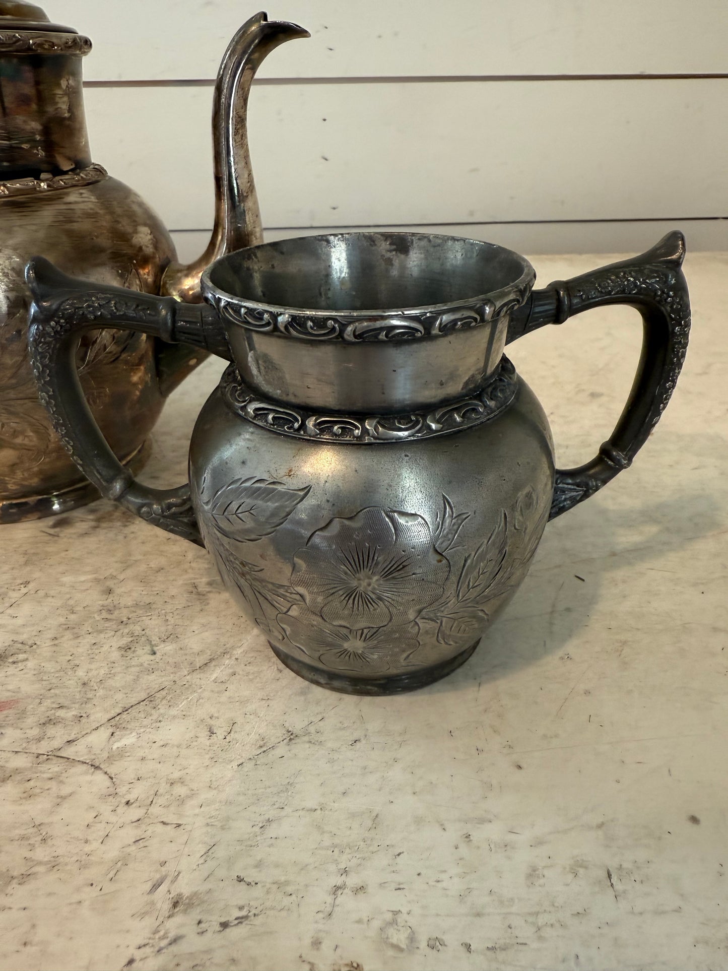 Pelton Bros Vintage Quadruple Plate Silver Teapot Sugar and creamer set