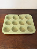 Vintage green enamel muffin tin