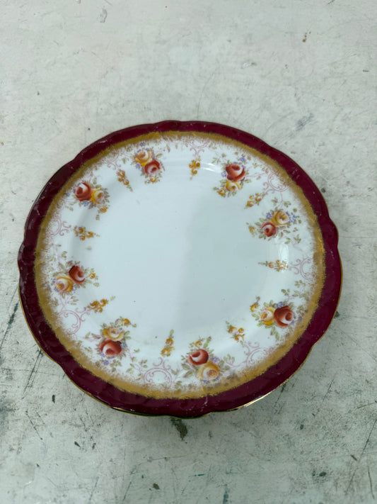 Red edge with floral antique dessert plate
