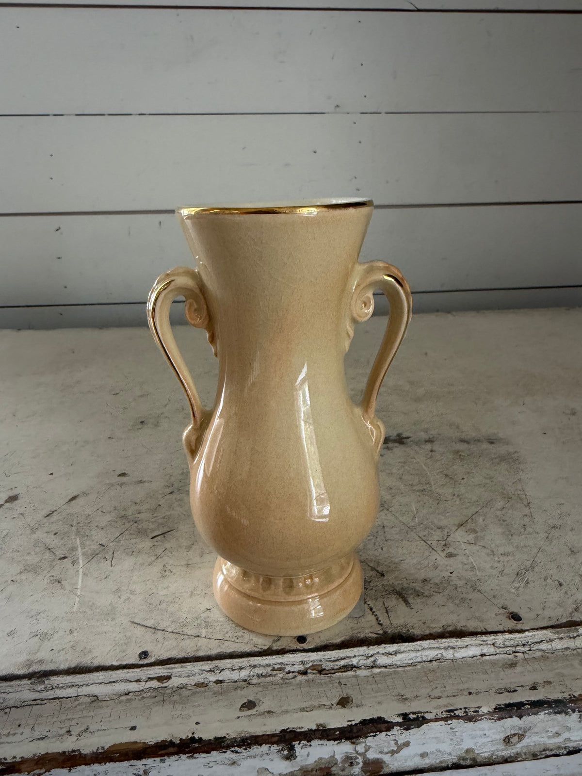 Vintage Double-handled Vase with Gold Trim