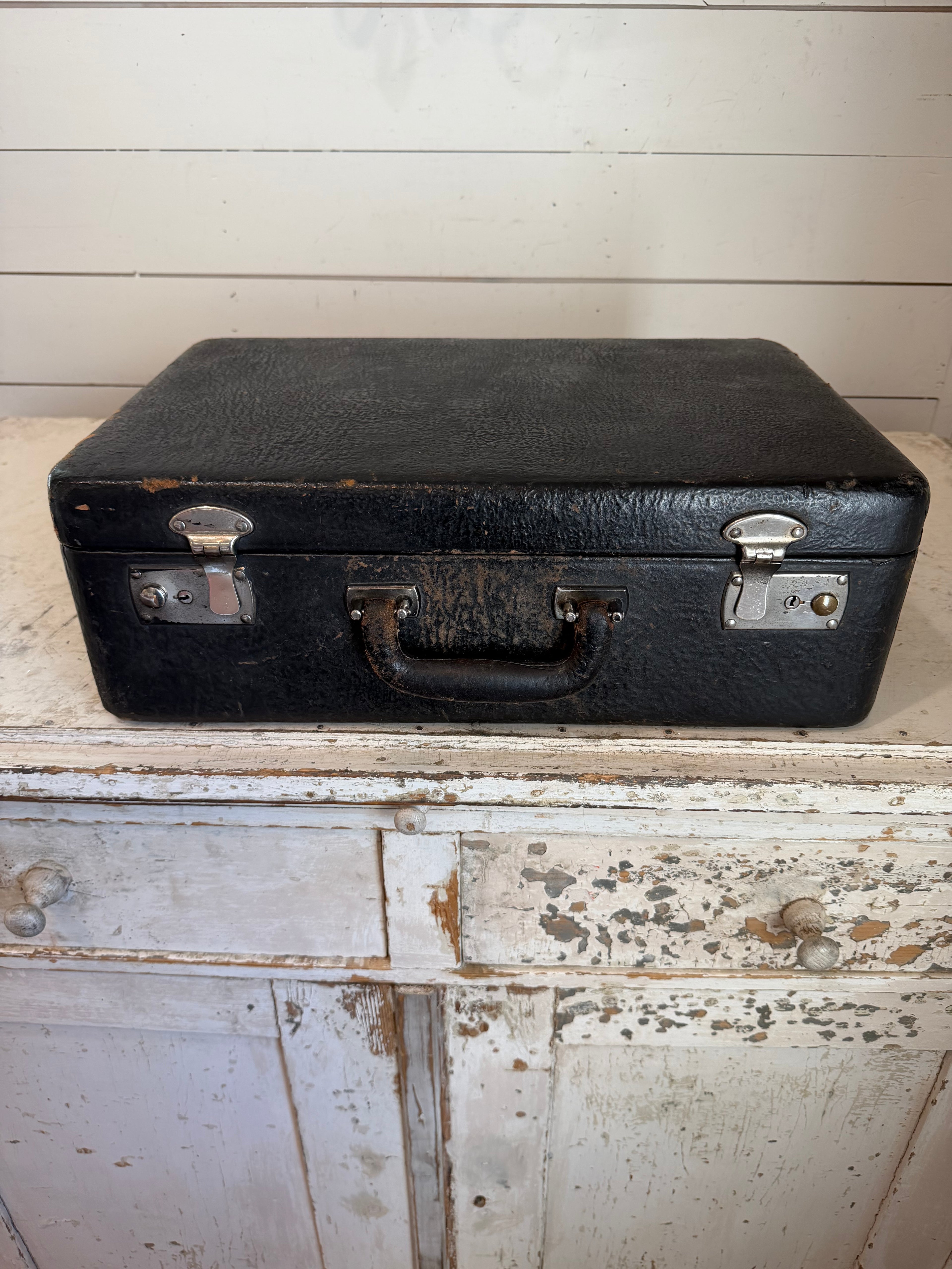 Vintage Mid Century Leather Picnic Set Suitcase