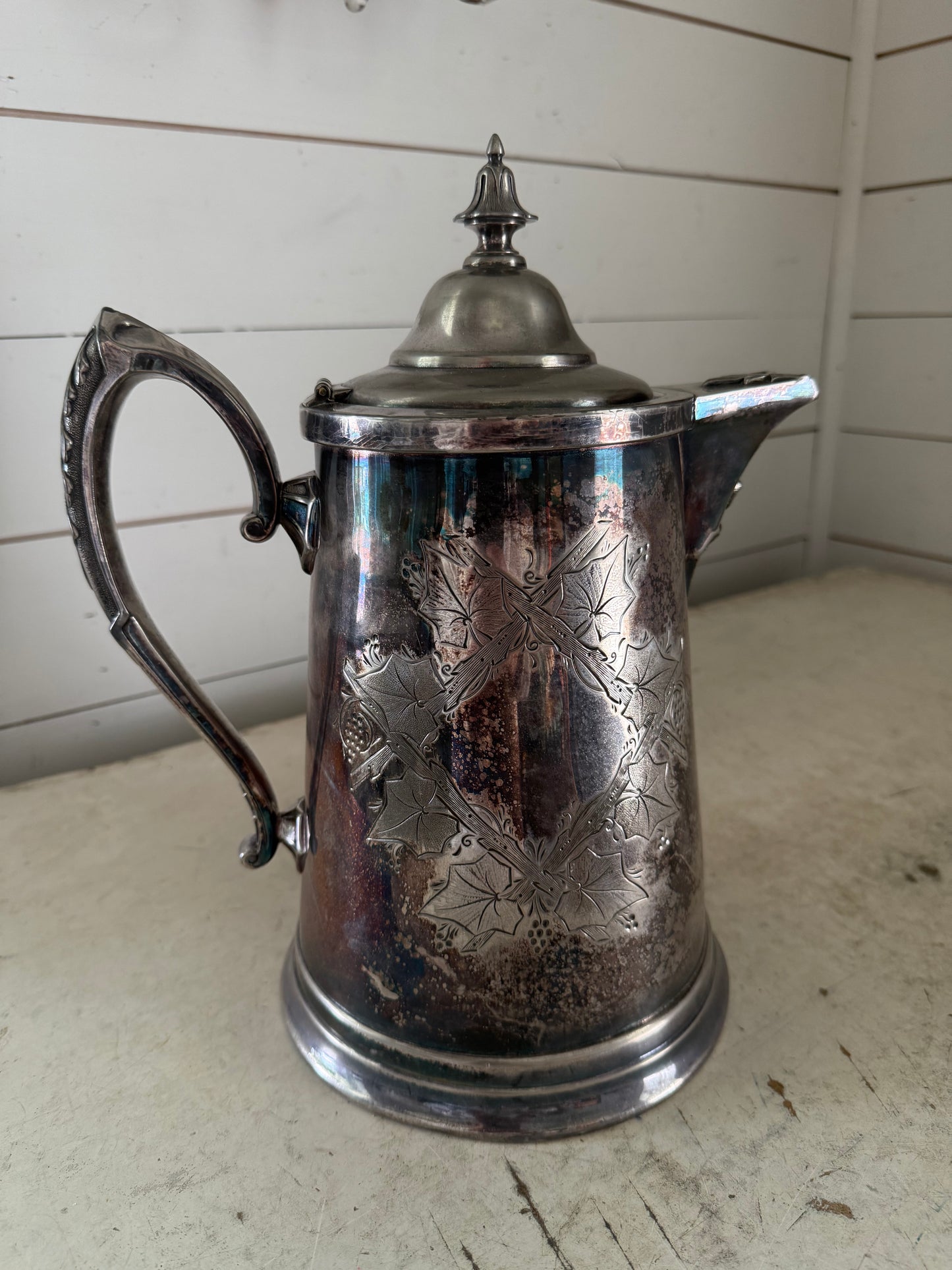 Large antique JAs Stimpson mid 1800’s Quadruple Plate Silver lined pitcher