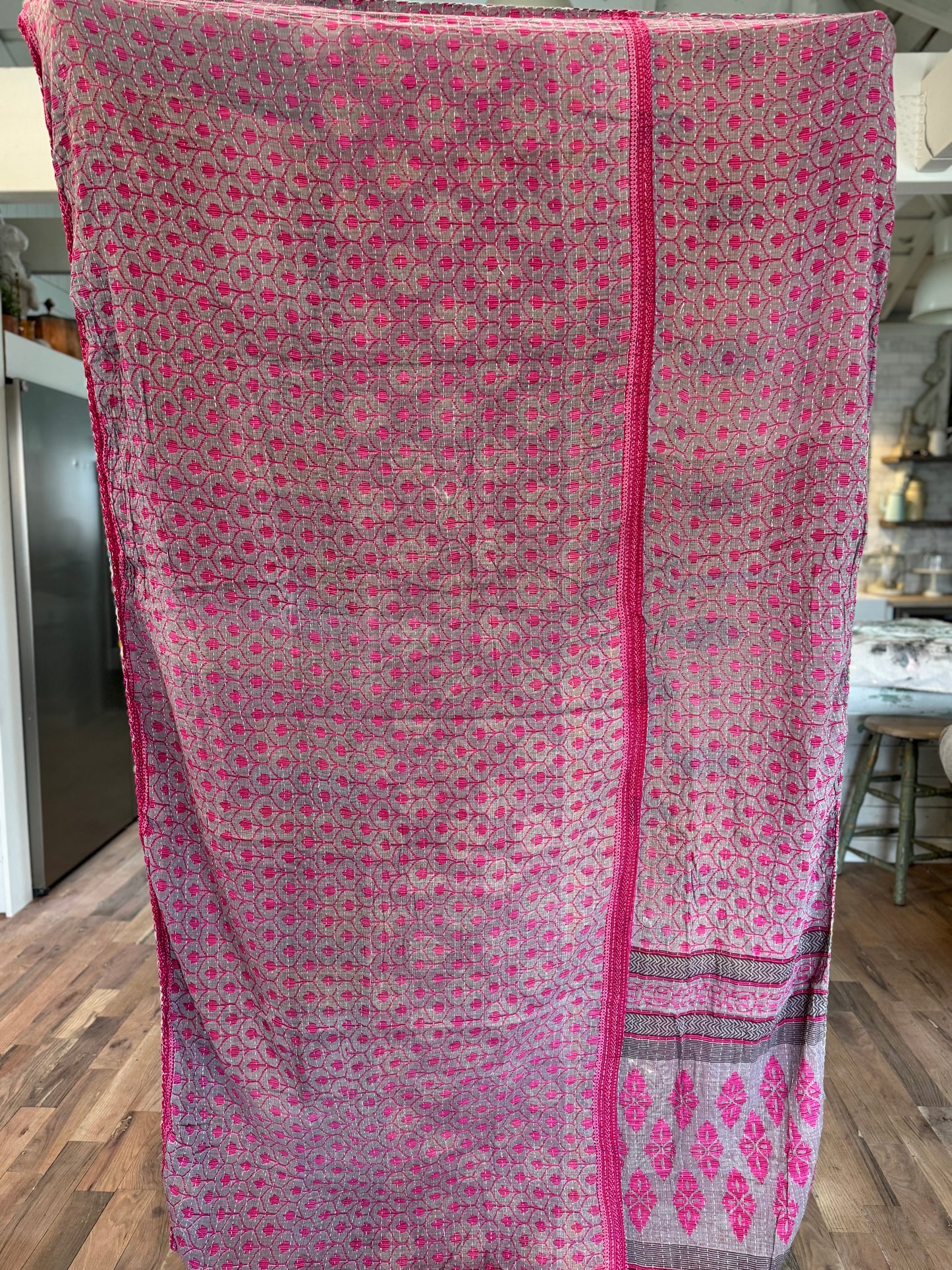 Vintage Kantha Fabric Quilt 5 - Handstitched - Quilt F 80x52” est