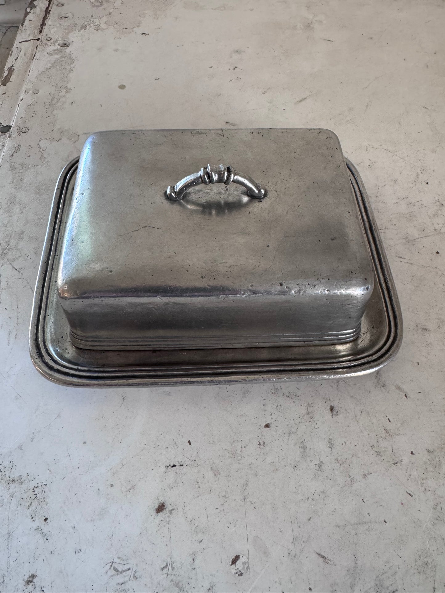 Marinone Arte Italica Double Pewter Butter Dish With Pewter Covered Handle