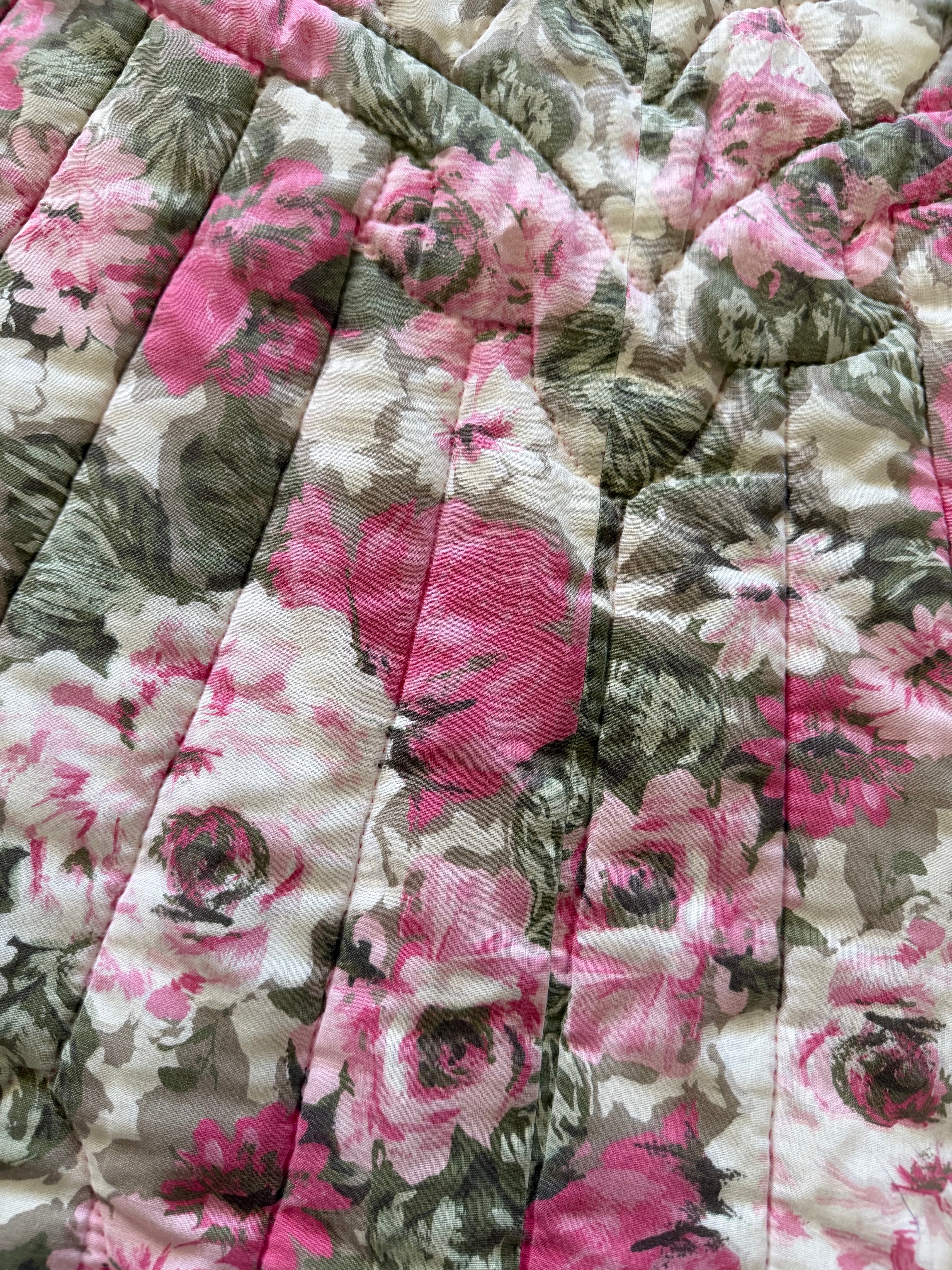 Hand quilted vintage rose full-size quilt