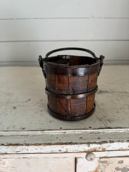 Small wood Bucket with Metal Handle