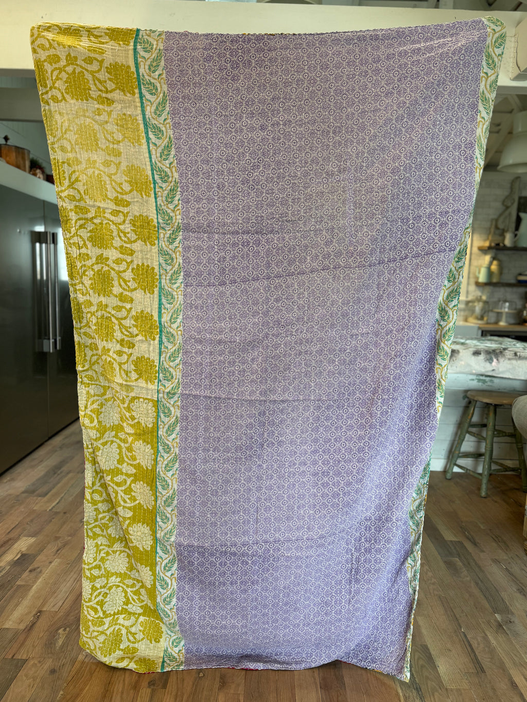 Vintage Kantha Fabric Quilt 3 - Handstitched - Quilt F 80x52” est