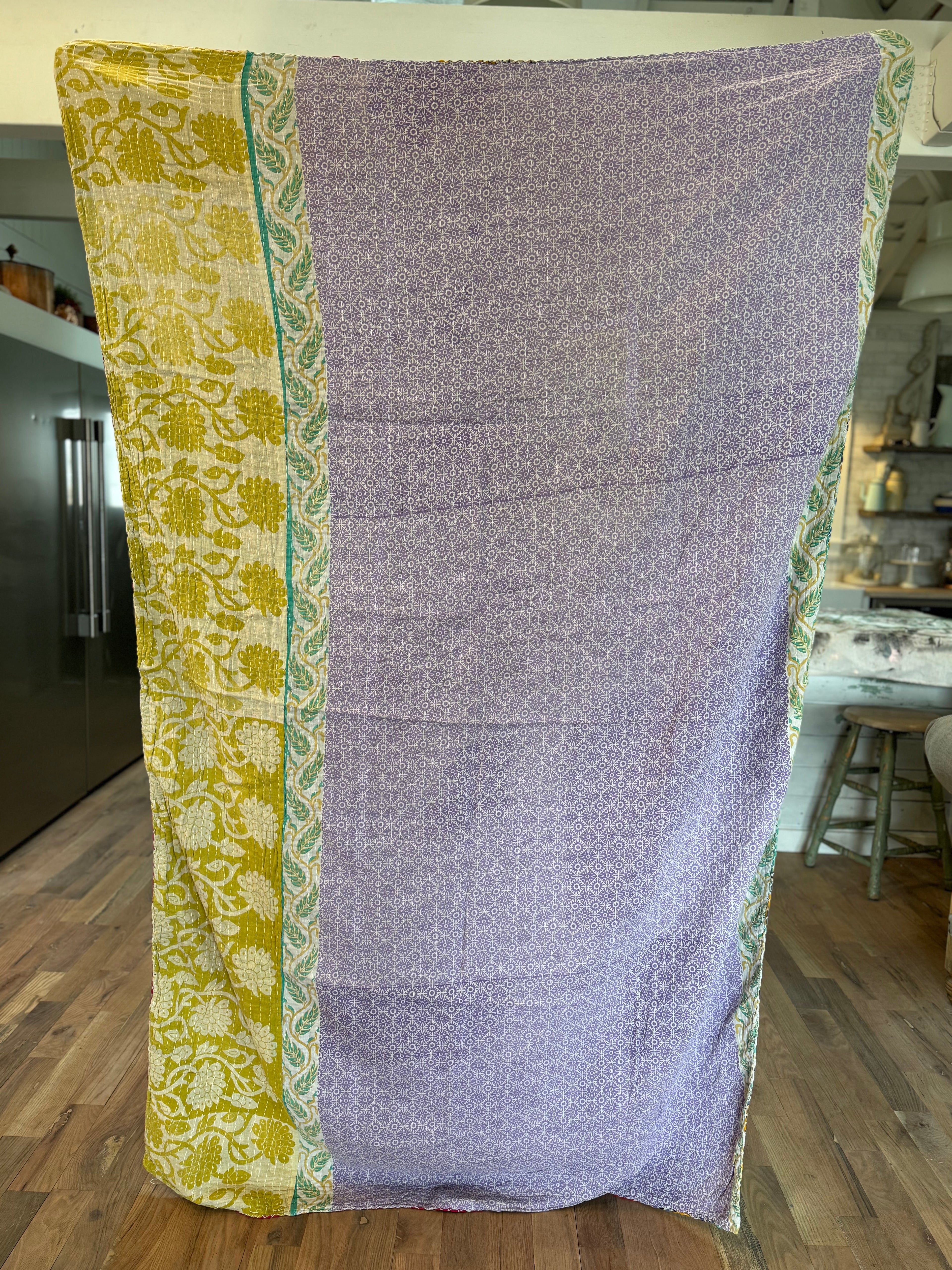 Vintage Kantha Fabric Quilt 3 - Handstitched - Quilt F 80x52” est