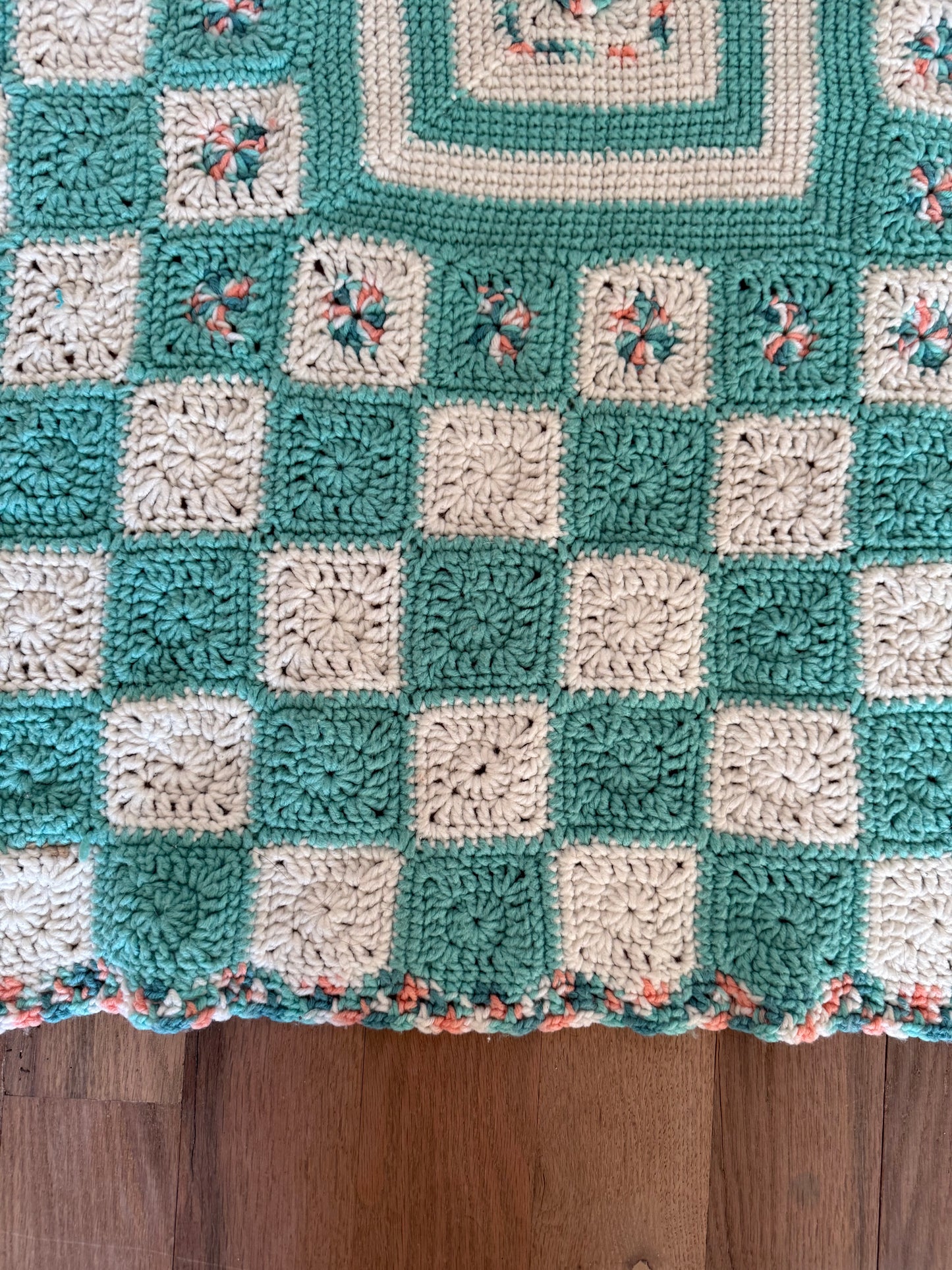 Teal & White Afghan -baby size