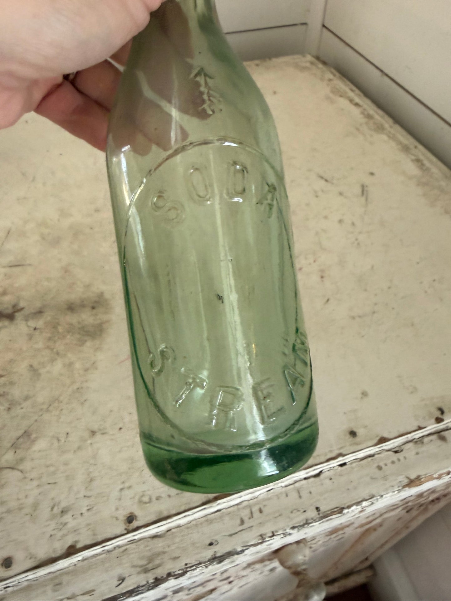 1930s blue green soda bottle