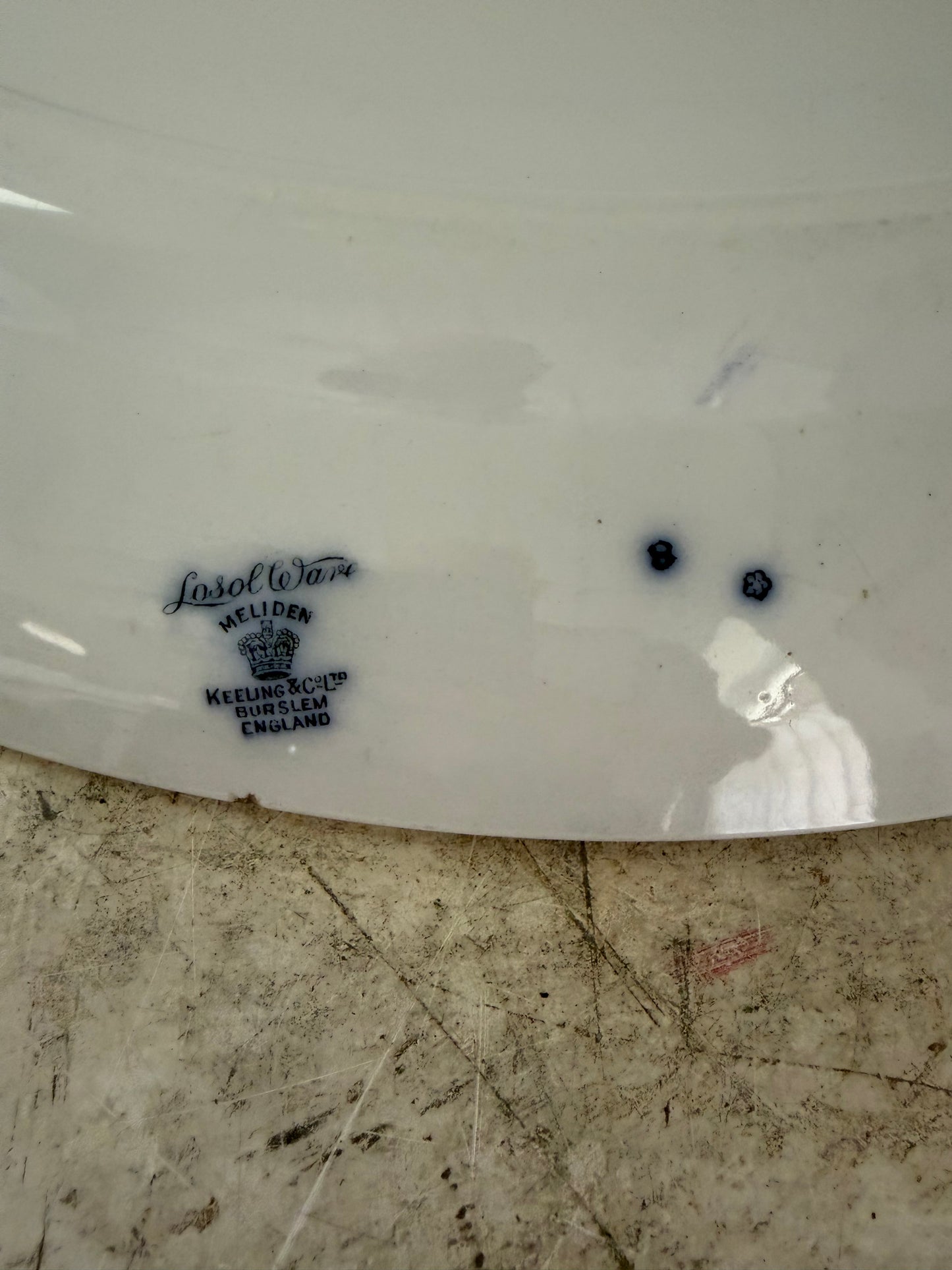 Antique Losol Ware 18” wide oval platter Flow Blue