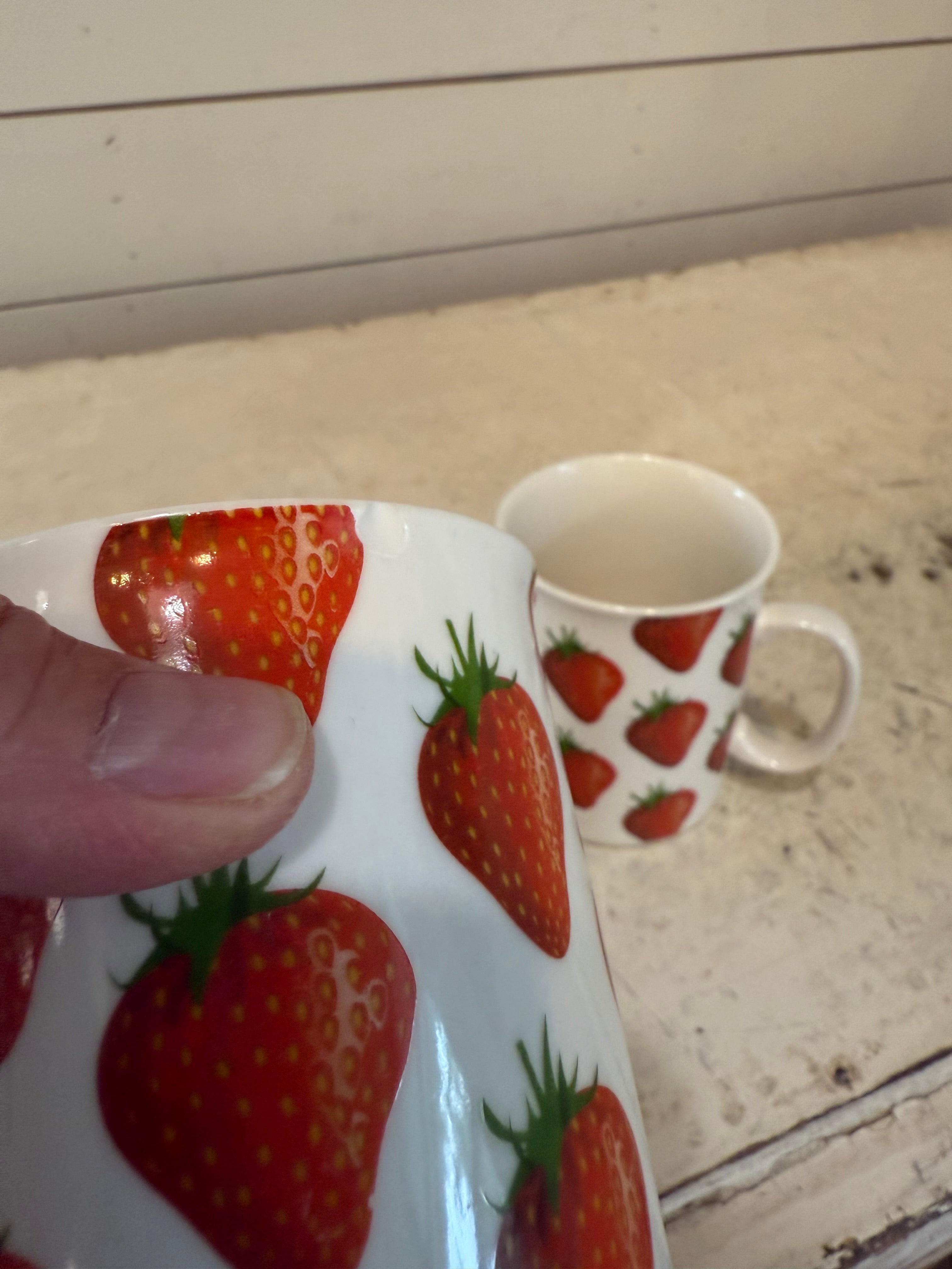 Set of Strawberry Mugs - small chip as shown