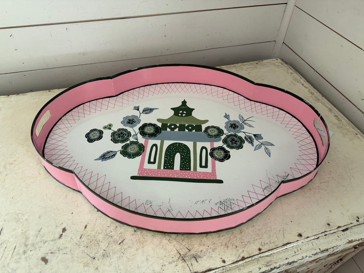 Madcap Cottage decorative tray hand-painted Pagoda chippy
