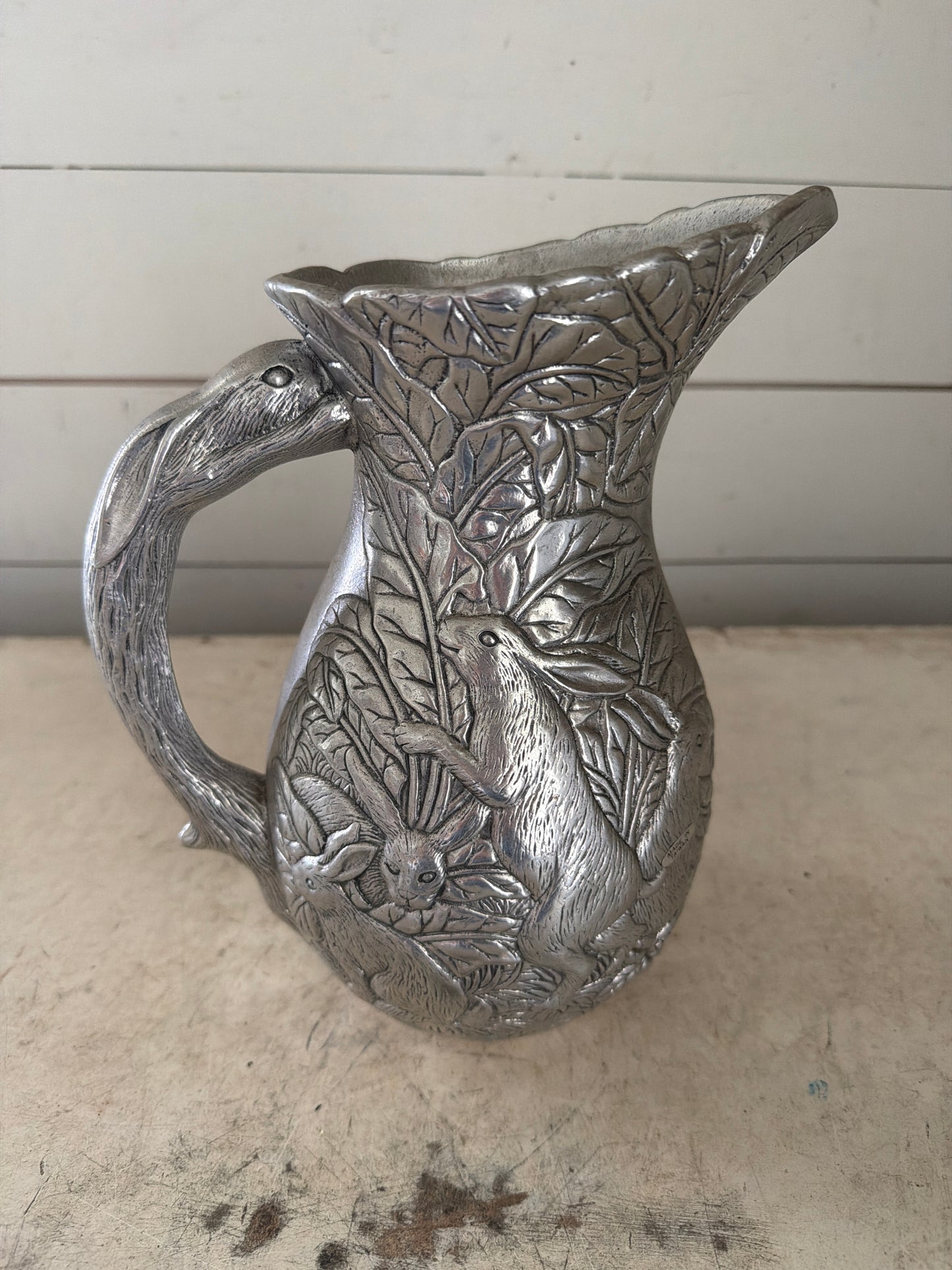 Arthur Court Designs Bunny Rabbit Pitcher Metal Aluminum 1989